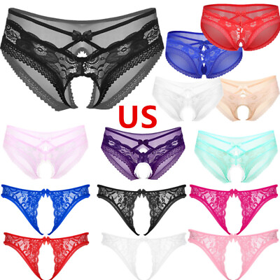 #ad US Mens Lace Underwear Hollow Out Sexy Briefs Low Rise Thongs Crossdress Panties $6.43