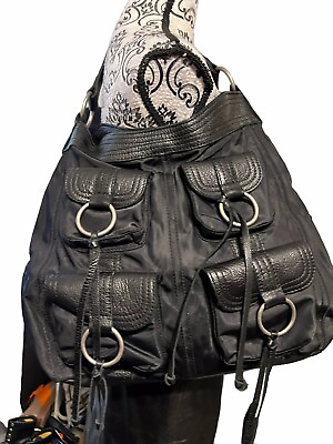 #ad BANANA REPUBLIC Black Nylon Leather Large Hobo Handbag $69.99