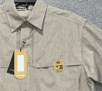 #ad Solaris Mens Shirt S S Tan Brown Button Down Camp Outdoor NWT Vented Medium $15.49