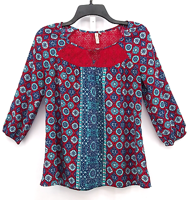 #ad Red Camel Shirt Women#x27;s XS Blue 3 4 Sleeve Blouse Top $8.96