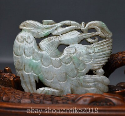 #ad 2.5 quot;Old Chinese Natural Jade Carved Fengshui Animal Phoenix Bird Pendant AU $420.00