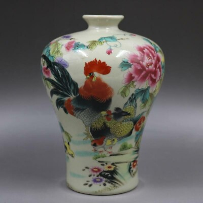 Chinese Famille Rose Porcelain Qing Tongzhi Rooster Cock Pattern Vase 6.3 inch $26.94