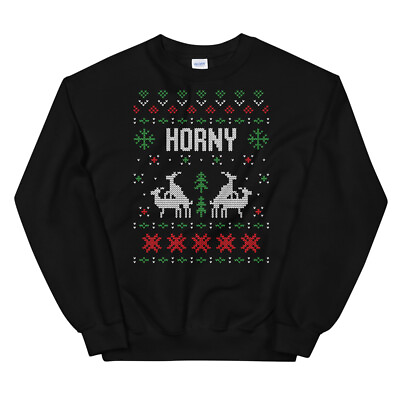 #ad Horny Reindeer Ugly Christmas Style Winter Holiday Party Unisex Sweatshirt $36.99