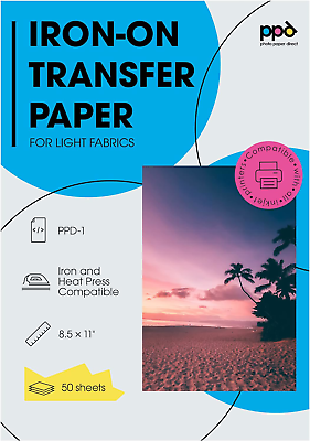 #ad PPD 50 Sheets Inkjet Premium Iron On Light T Shirt Transfers Paper LTR 8.5x11” $48.79