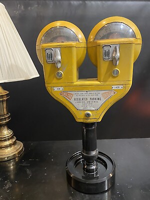 Vintage Yellow Duncan 60 Double Head Parking Meter And Key Working $250.00