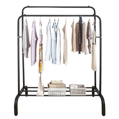 #ad 2 Bar Metal Garment Rack Clothes Hanger Closet Organizer w Shoes Storage Home $35.89
