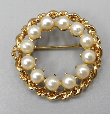 #ad Vintage Faux Pearl Circle Brooch Scatter Lapel Scarf Pin 50s Classic Basics $7.00