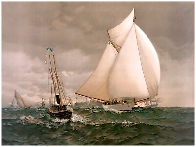 4799.Two ships at sea.troubled waterswhite sails.POSTER.decor Home Office art $57.00
