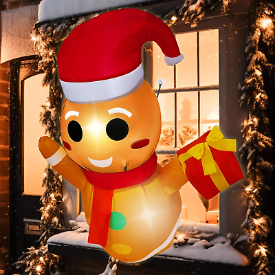 #ad 3.5Ft Christmas Inflatable Gingerbread Man with Gift Box Gingerbread Man Blow up $43.87