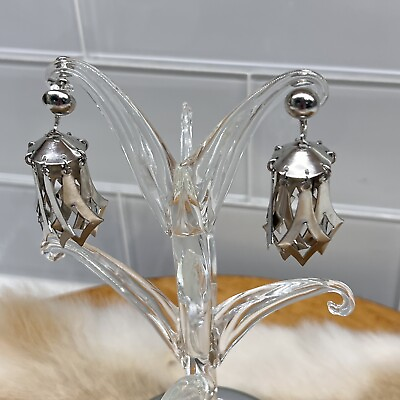 #ad Screwback Dangling Silver tone Belly Dancer Chandelier Earrings 1960s Hollywood $18.00