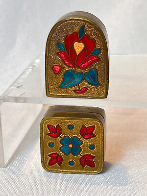 Vtg Cloisonne Enamel Trinket Boxes Floral Painted Metal Pill Containers $29.95