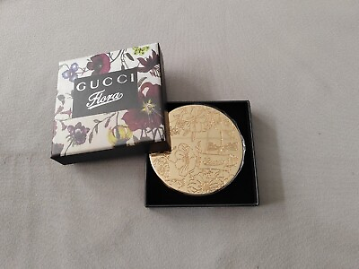 #ad Gucci PARFUMS Mirror Compact Miroir with Box Gold Flower Relief Gucci Plants $25.88