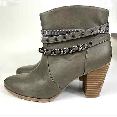 #ad JENNIFER LOPEZ AMBER GRAY TAUPE LEATHER ZIP CLOSURE BOOTIES WOMEN’S SIZE 9M $39.00