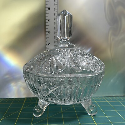 #ad candy dish lidded * footed * clear cut glass * Christmas $19.95