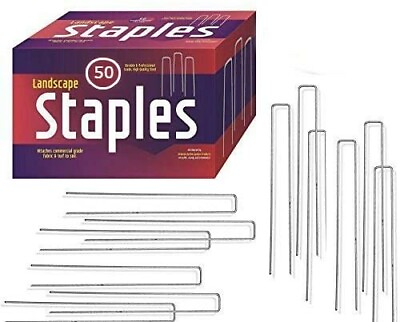 #ad 50 Pack Ashman 12 Inch Galvanized Garden Stakes Landscape Staples Fence Stake $16.99