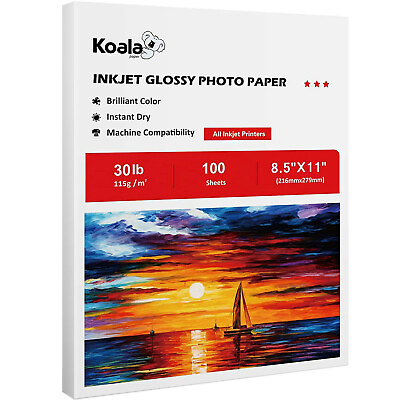 #ad 100 Sheet Koala Thin Photo Paper 8.5x11 Glossy 30lb 115g Inkjet Printer Chip Bag $12.99
