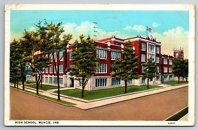 #ad Vintage Postcard IN Muncie High School White Border 7461 $1.97