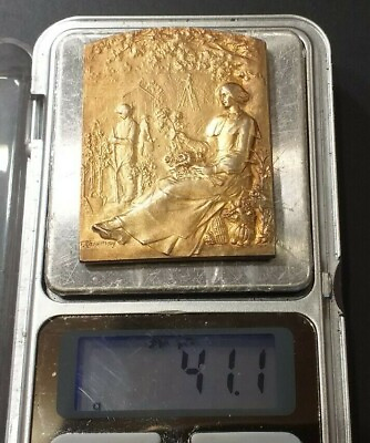 1900 Paris Félix Rasumny Art Nouveau French GOLD pl. Silver plaque medal XRARE $325.00