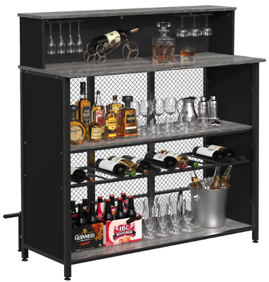 #ad Home Mini Liquor Bar Rustic Gray Wood Standing Table with Storage and Footrest $202.88