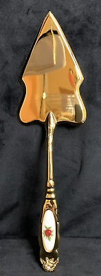 Royal Doulton Gold Electroplated Rose Cake Pie Slice Server IOB Compliments OCR $29.00