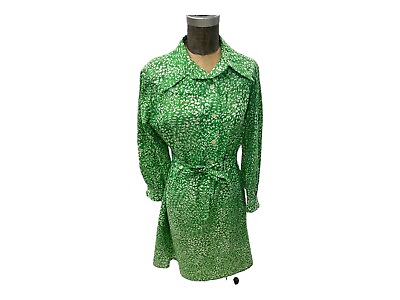 #ad Vintage Green White Floral Schrader Sport Belted Dress Size 16 $35.99