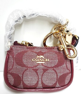 Coach Mini Nolita Bag Charm Signature Chambray Wine Multi Smooth Leather NWT $114.99