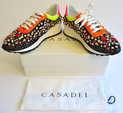 #ad Casadei NIB Black Multi Color Jeweled Fashion Sneakers Size 39 9 B Retail $990 $413.99