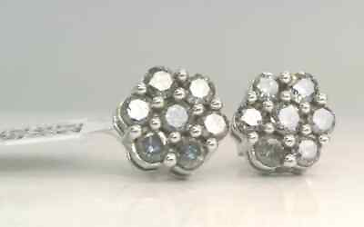 #ad $3500 0.50CT REAL Diamond HALO CLUSTER Stud Earrings SOLID WHITE Gold FLOWER $349.99