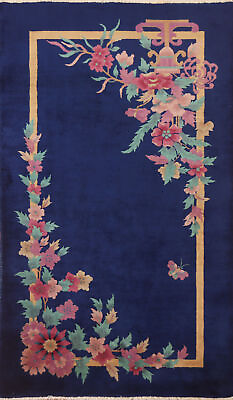 #ad Vegetable Dye Art Deco Royal Blue Oriental Chinese Handmade Rug Area Carpet 4x7 $979.00