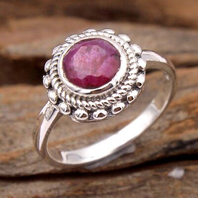 #ad Kashmir Ruby Gemstone 925 sterling Silver Jewelry Handmade Ring Size US 8 $13.54