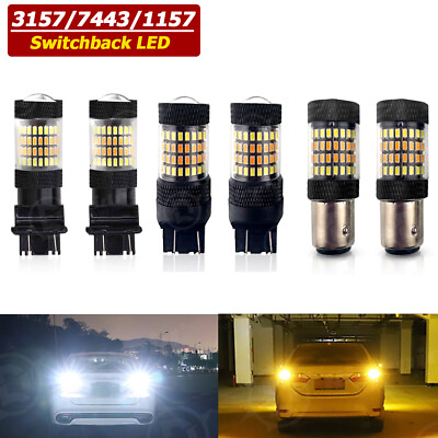 #ad 3157 7443 1157 White Amber Switchback LED Turn Signal Parking Light Bulbs $12.99