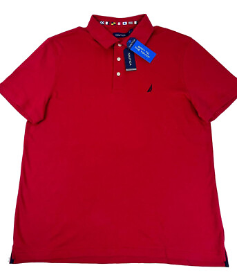 #ad New Men#x27;s Nautica Short Sleeve Classic Fit Soft Polo Shirt Red Size Large $23.74