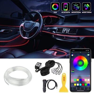 #ad APP Neon LED Light Trim Glow Optic Fiber Strip Car Interior Ambient Lighting Kit $22.29
