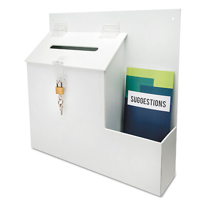 deflecto Plastic Suggestion Box with Locking Top 13 3 4 x 3 5 8 x 13 15 16 Whi $120.34