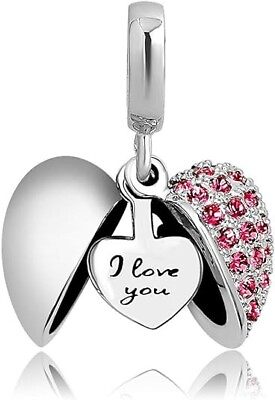 Authentic I Love You Heart Charm Beads Suits Pandora Bracelet Mom Wife Gift NEW $14.85