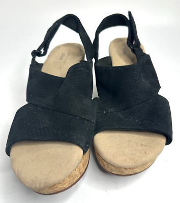 #ad Clarks Annadel Parker Black Suede Wedge Sandals Size 9 M US $44.99