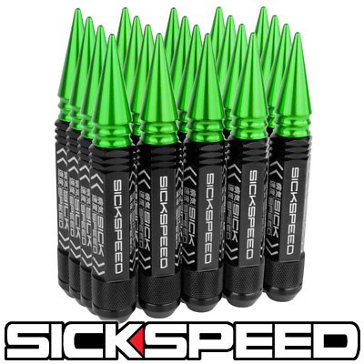 #ad SICKSPEED 20 PC BLACK 5 1 2quot; LONG GREEN SPIKED STEEL LUG NUTS 1 2X20 L22 $99.95