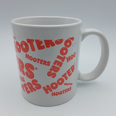#ad Vintage Hooters Restaurant Bar Mug Advertising Cup White Orange Multi Logo 12 oz $14.99
