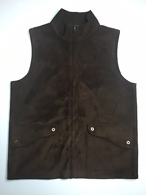#ad Lauren Ralph Lauren Faux Suede Brown Vest Zipper Close Size Small #206 $19.80