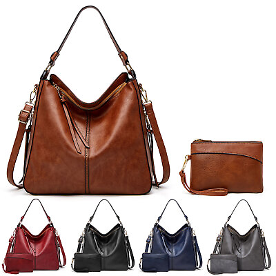 #ad 2pcs Women Large Hobo Handbag Tote Crossbody Shoulder Bag PU Leather with Purse $23.90