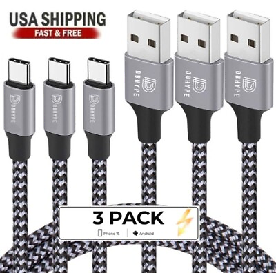 3 Pack Braided USB C Type C Fast Charging Data SYNC Charger Cable Cord 3 6 10FT $8.99