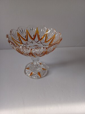 Gorgeous Vintage Heavy Gold and Clear Footed Crystal Glass Candy Dish Nut Bowl $39.00