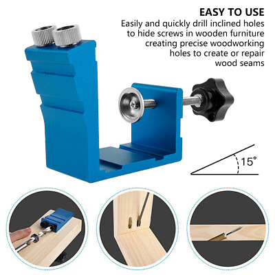 #ad 46X Pocket Hole Jig Kit Woodworking Drill Wood Joint Screw Hole Locator Li $18.26