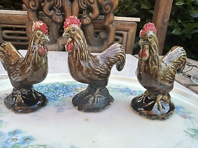 Group Of THREE Antique Chinese Export Famille Rose Rooster Porcelain Figurine $8.00