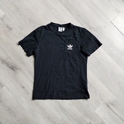 Adidas Mens Shirt S Pocket T Three Stripe Trefoil Black T Crew Double Sided Logo $9.59