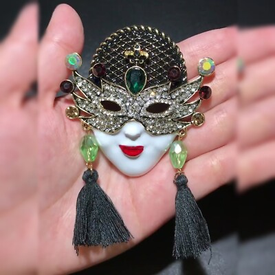 Vintage Hot Cute Beauty Pearl Rhinestone Tassel Face Jewelry Brooch Pin Gifts $5.99