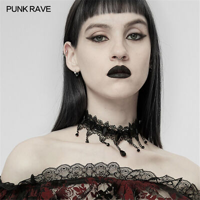 Punk Rave Women Gothic Lolita Black Lace Choker Victorian Lace Tassels Necklace GBP 28.28