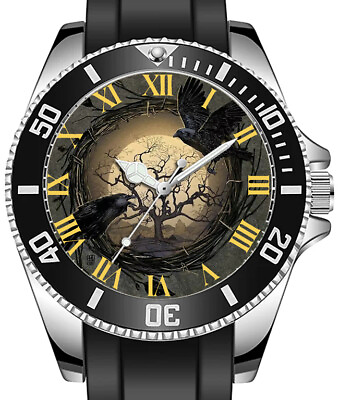 #ad Raven Crows Tree amp; Full Moon Gothic Art Unique Stylish Rare Gift Wrist Watch GBP 34.99