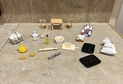 #ad Miniature Dollhouse Breakfast Set 1:12 Eggs Milk Juice Utensils Table Chairs $34.95