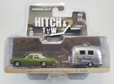 Greenlight HITCH amp; TOW 1974 Dodge Monaco and Airstream 16’ Bambi 1 64 Series 2 $12.95